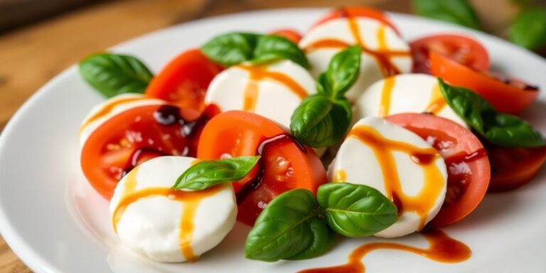 Fresh Caprese salad with mozzarella, tomatoes, and basil.