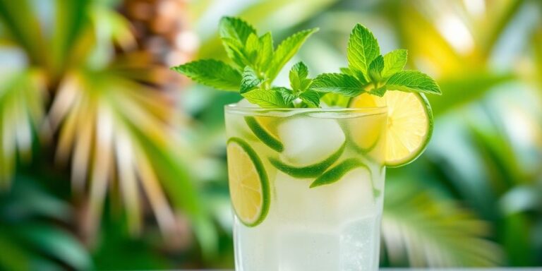 A refreshing mojito cocktail with mint and lime.