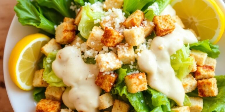 Crisp Caesar salad with romaine, croutons, and Parmesan.