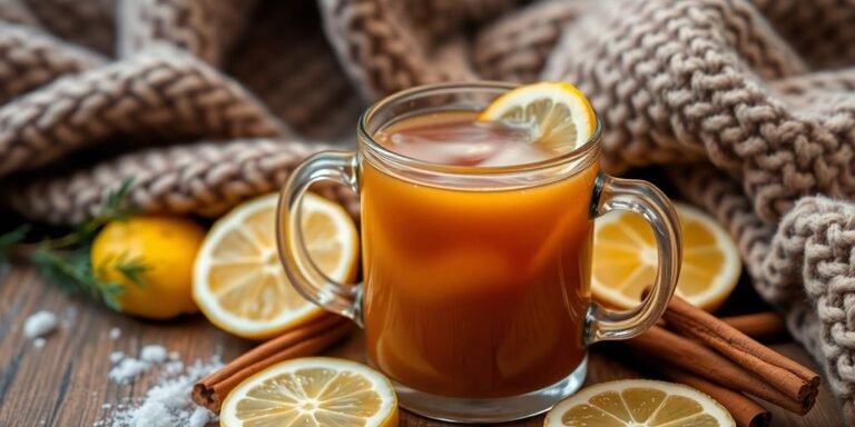 A steaming hot toddy with lemon and cinnamon.